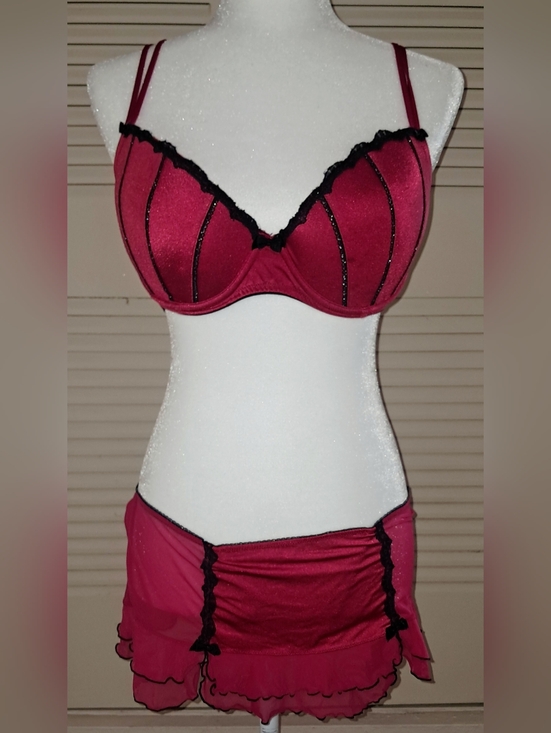 Apt. 9 Other - Apt. 9 Wine and Black 36 D and Large Lace Bra & Mini Skirt Set
